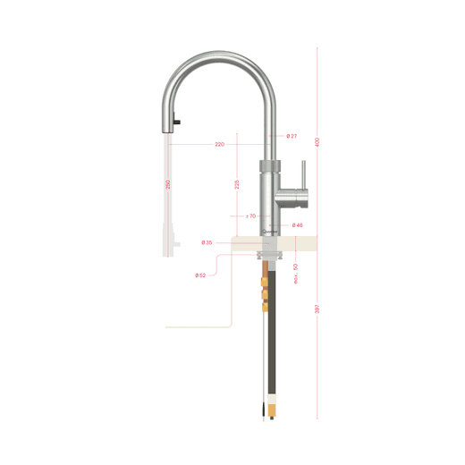 Quooker Flex Round - Patinated Brass - Dimensions